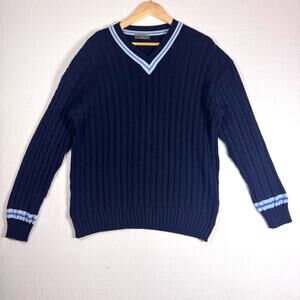 PORTUS AMANUS Mens V-Neck Cotton Blend Grandpa Sweater Made in Spain